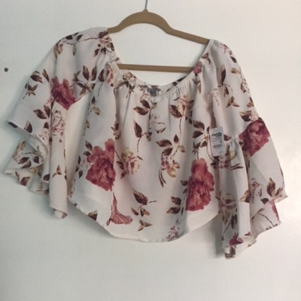 Charlotte Russe floral crop top, flowy sleeves